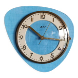 Vintage formica clock asymmetrical silent wall clock "GC celestial blue"
