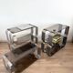 Stainless steel and smoked glass shelves by Donald Singer