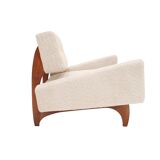 Pair of Italian Contemporary Walnut Armchairs with White Bouclé Upholstery