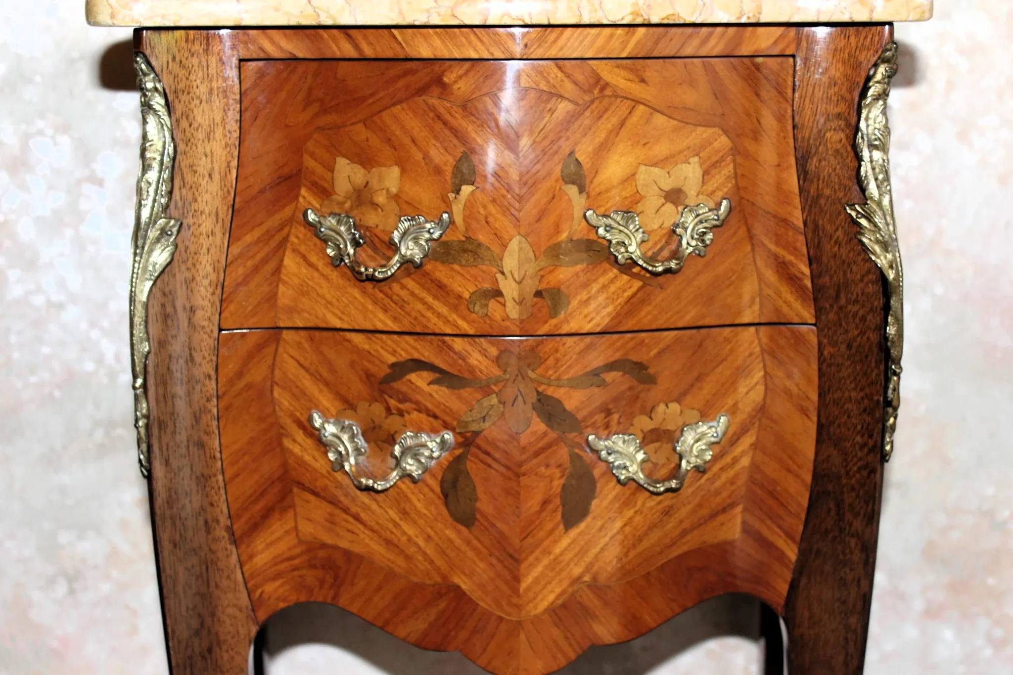 Louis XV style bedside table in marquetry rosewood