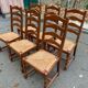 6 solid oak dining chairs with straw seats, 104cm