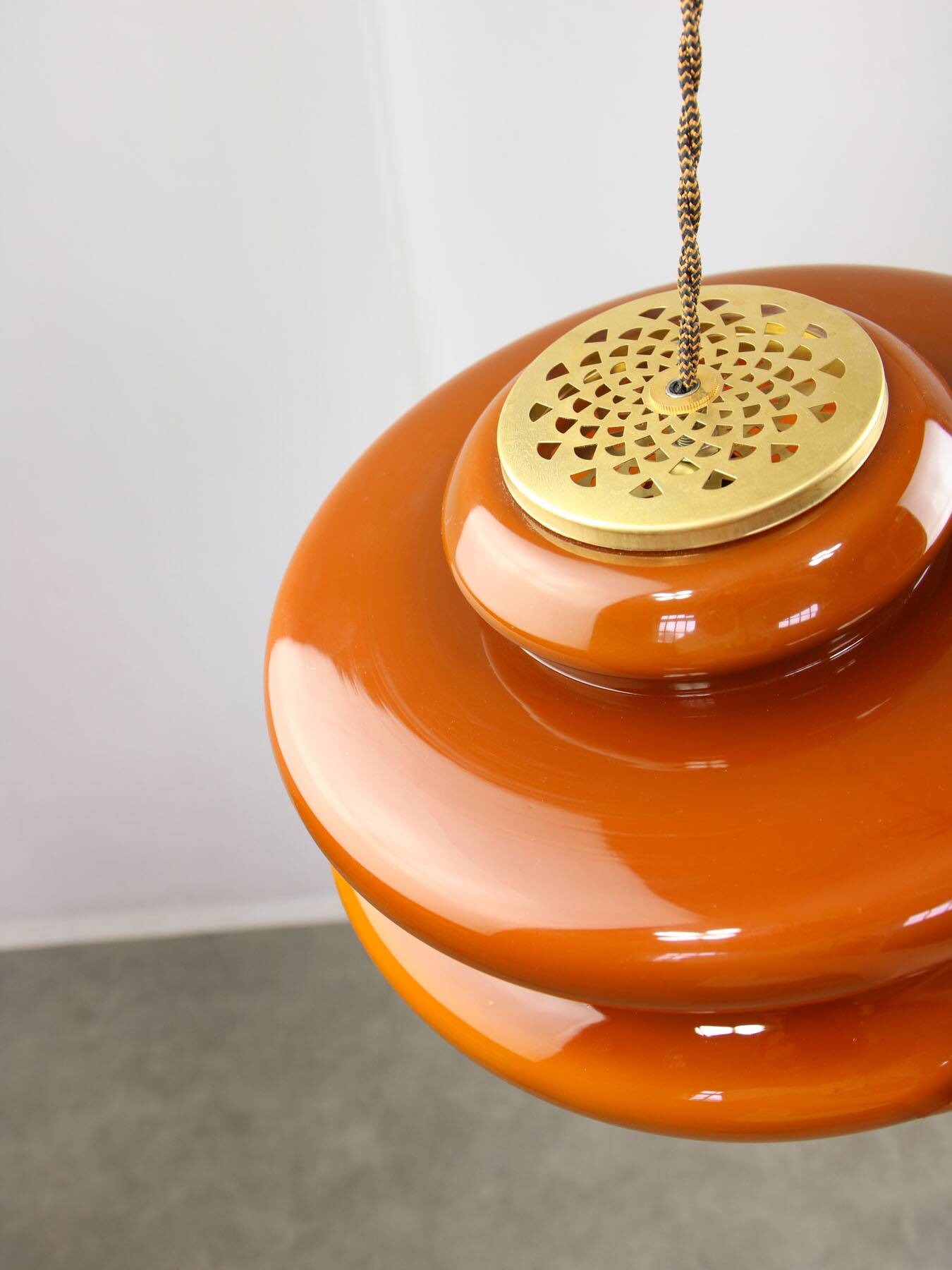Mid-century italian brass and glass pendant lamp