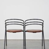 Set of 4 1970s design dining chairs with leather seats and metal frame