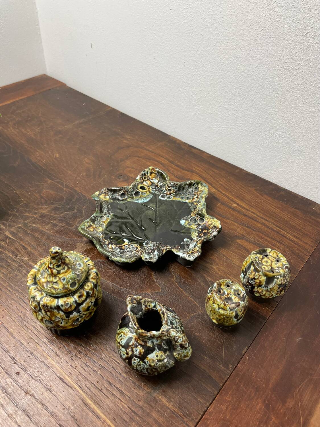 Vallauris fat lava ceramic condiment set
