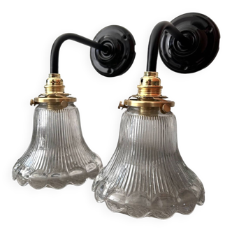 Pair of holophane glass wall lights