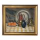 Still life on checked tablecloth, oil on canvas signed N Bonté.