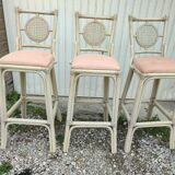 3 white stools vintage bar bamboo wicker rattan
