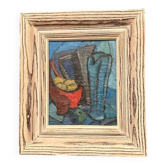 Huile sur panneau d'origine suédoise - 'Nature morte avec cruches et fruits' par Stig Thiderman - Signé - Vintage - Encadré