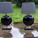Pair of 70s designer lamps in black ceramic and gold metal
