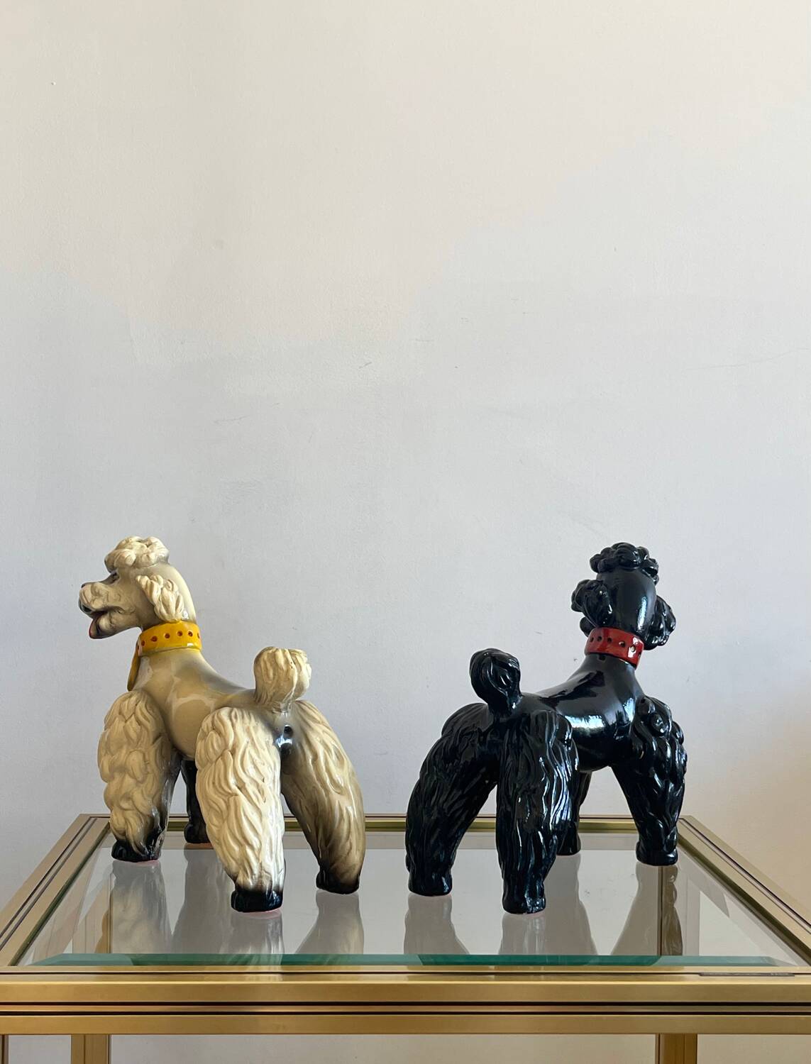 Pair of glazed ceramic poodles, 1960s