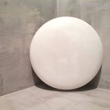 Large Italian glossy white acrylic minimalist pill flush mount ceiling fixture lamp. 1960s