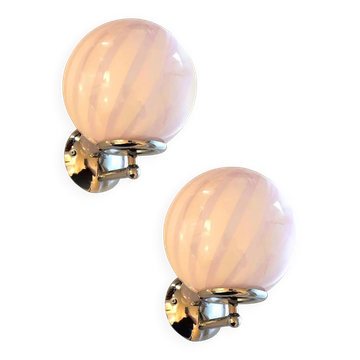 Pair of Contemporary Pink Swirl “Rods” Murano Glass Wall Sconces