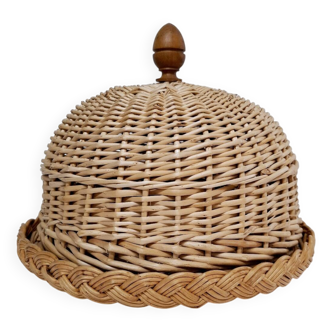 Plateau et sa cloche en osier vintage