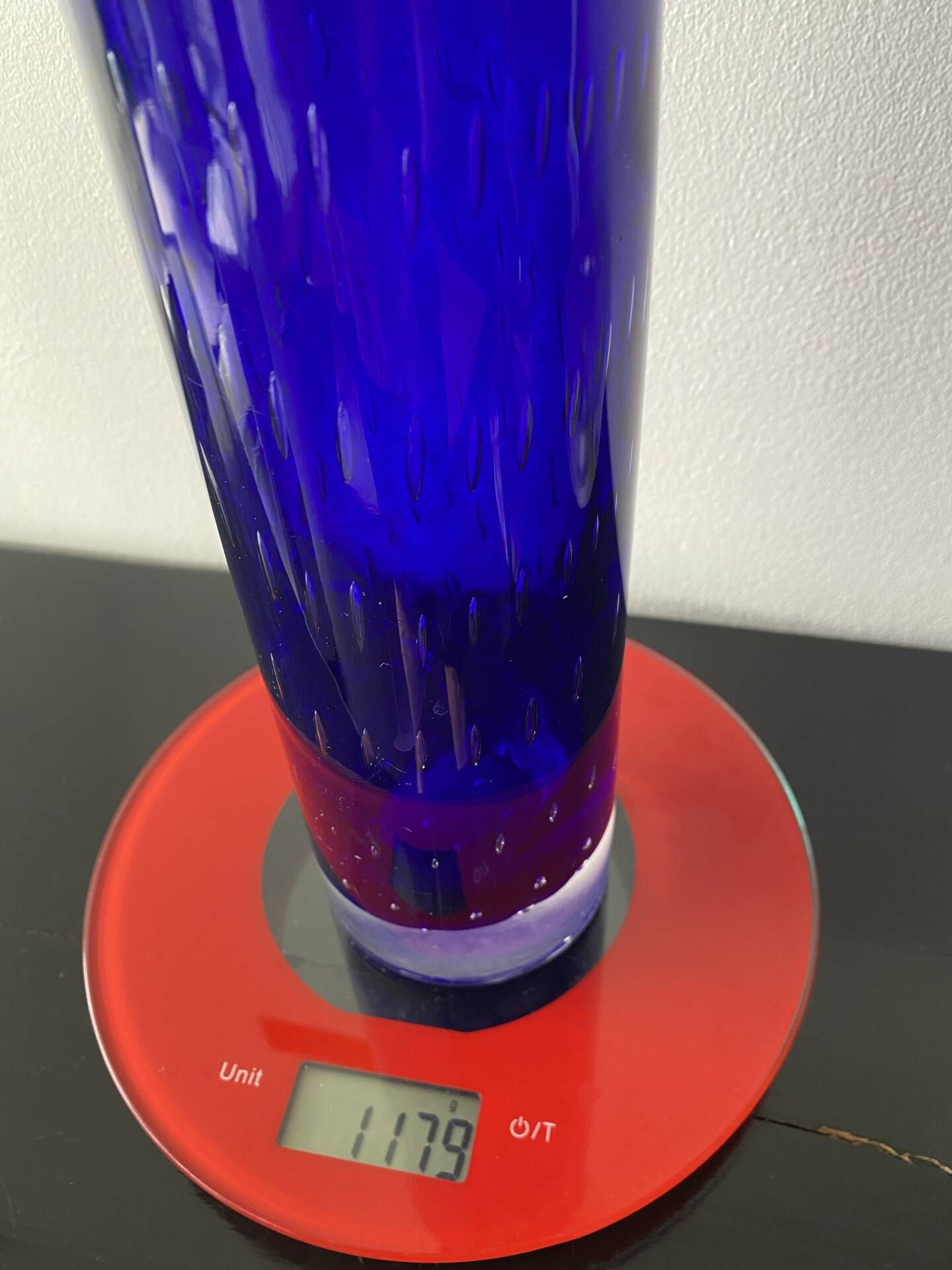 Vintage Scandinavian cobalt blue bubble glass vase from the brand.