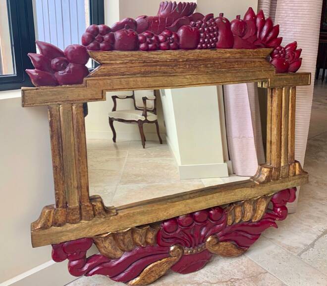 LARGE ITALIAN MIRROR in ART DECO style in gilded wood with fruit decoration