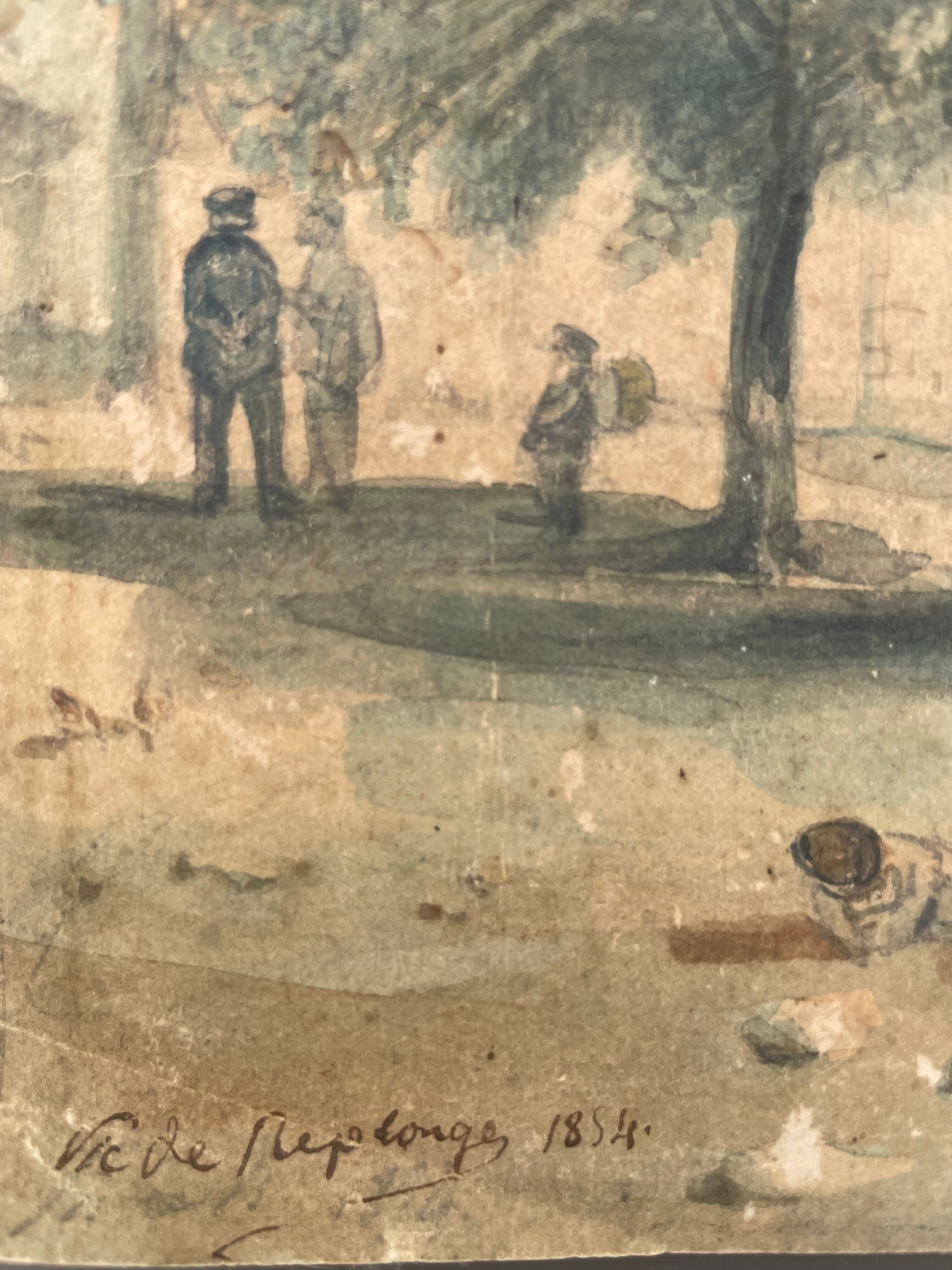 Painting landscape church Germigny-des-Prés 1854