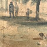 Painting landscape church Germigny-des-Prés 1854