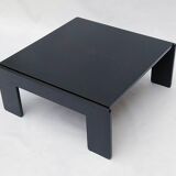 Square black lacquered wood coffee table design 1980