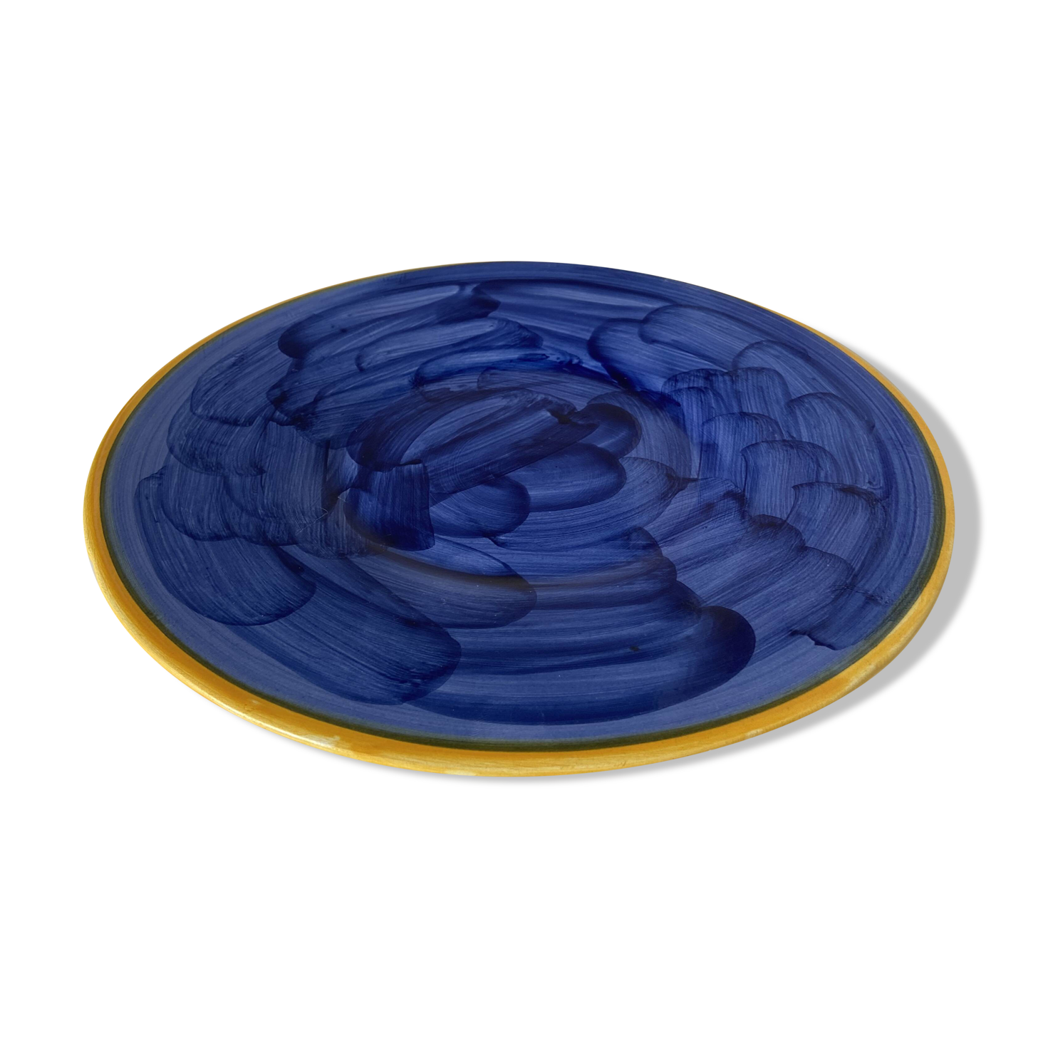 Large Vintage Blue Plate Greek Mediterranean Style - hand painted