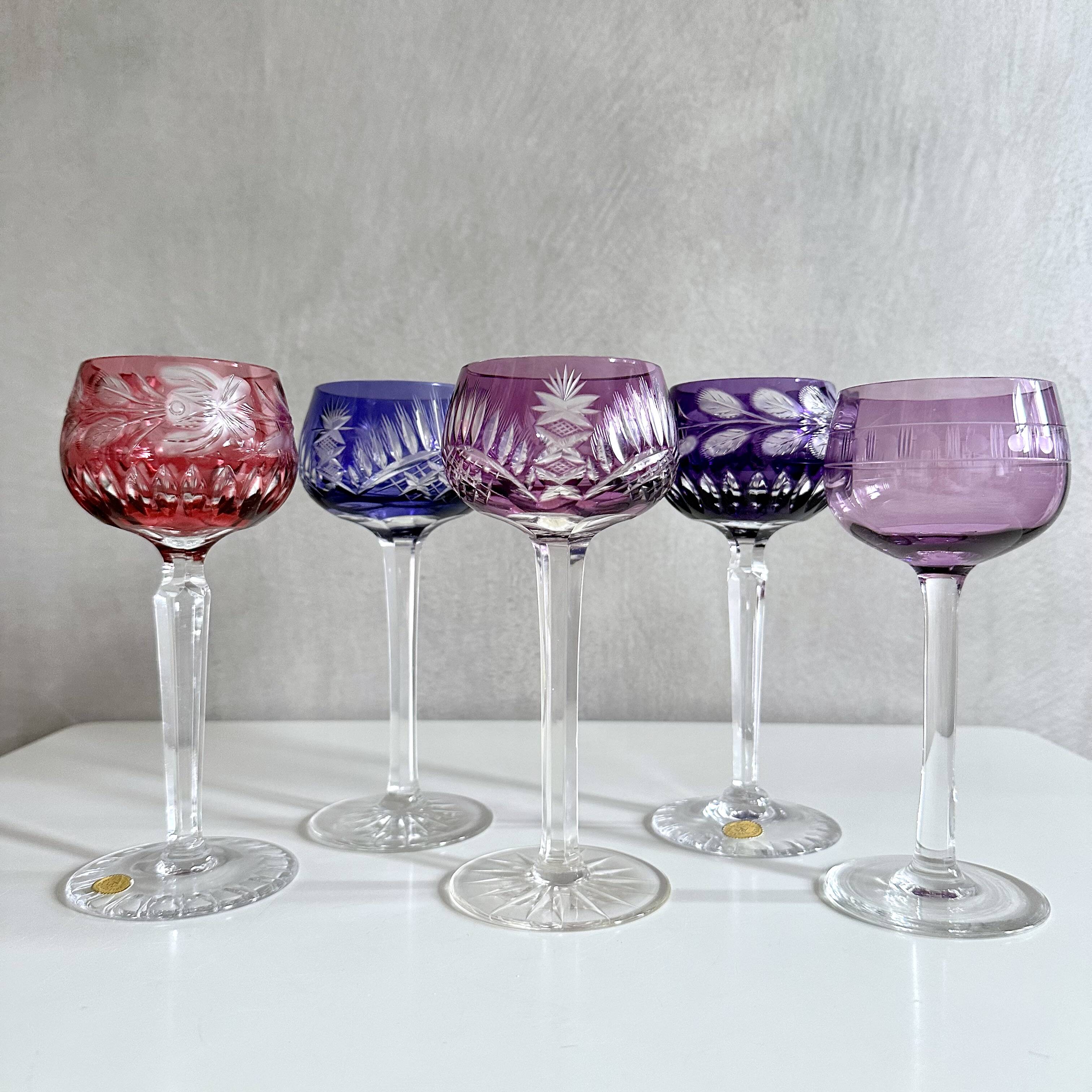 Collection of Lead Crystal Glasses, Colored Wine Glasses