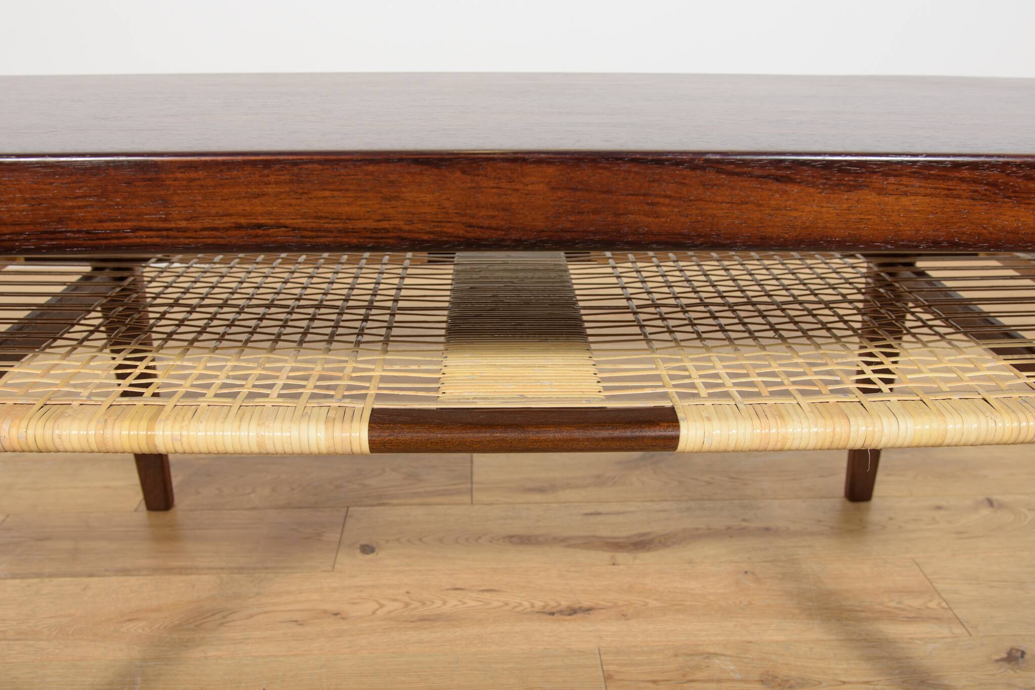 Mid-Century Rosewood & Rattan Coffee Table, 1960s