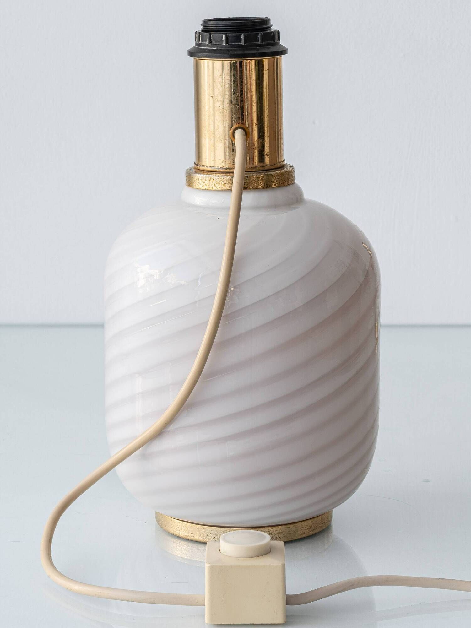Murano Glass Table Lamps from the 1970s, White Opaline and Brass