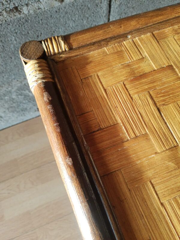 Etagère en rotin et bambou 3 niveaux années 70 vintage