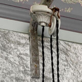 White ceramic rise and fall system with opaline lampshade