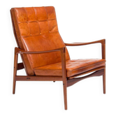 Ib Kofod Larsen Teak and Leather Lounge Chair, Swedish 1950s