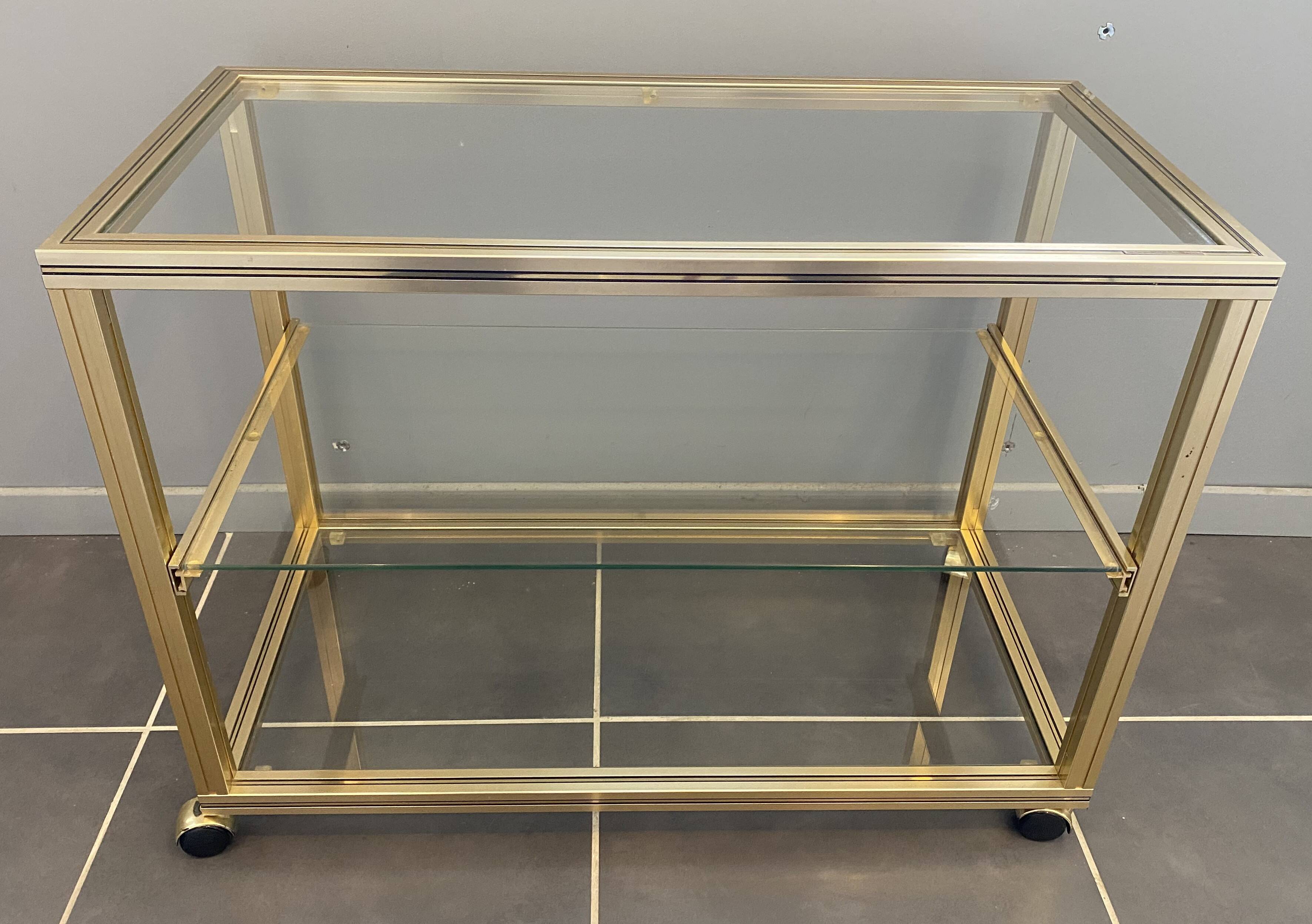 Television storage unit hi-fi video metal gold glass Pierre Vandel Paris 1970