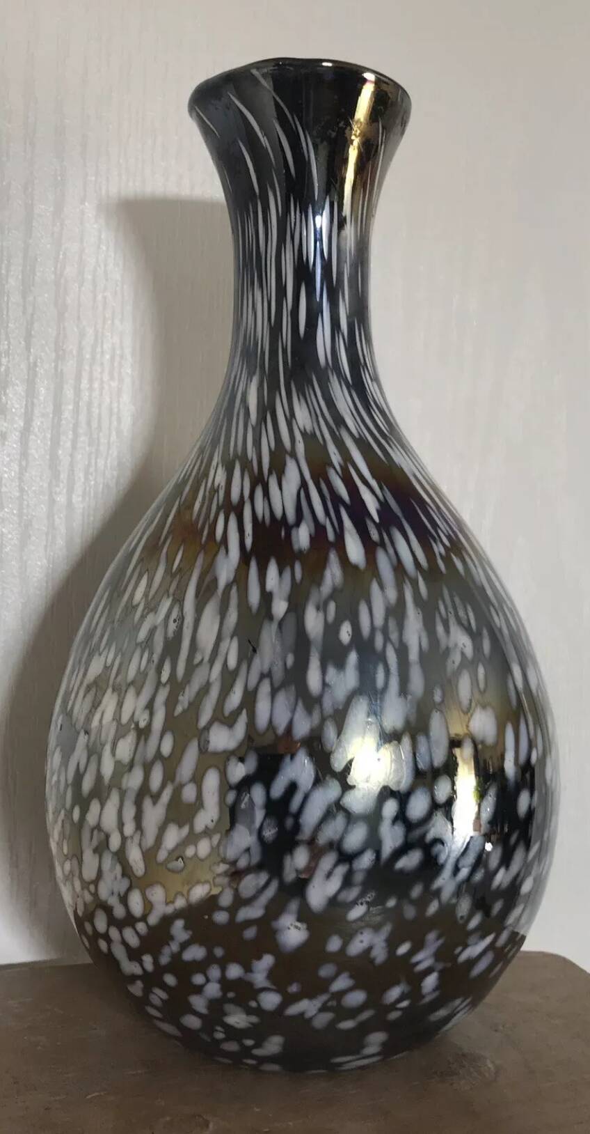 Vintage vase, modernist design, brown with white speckled chrome highlights 25 cm