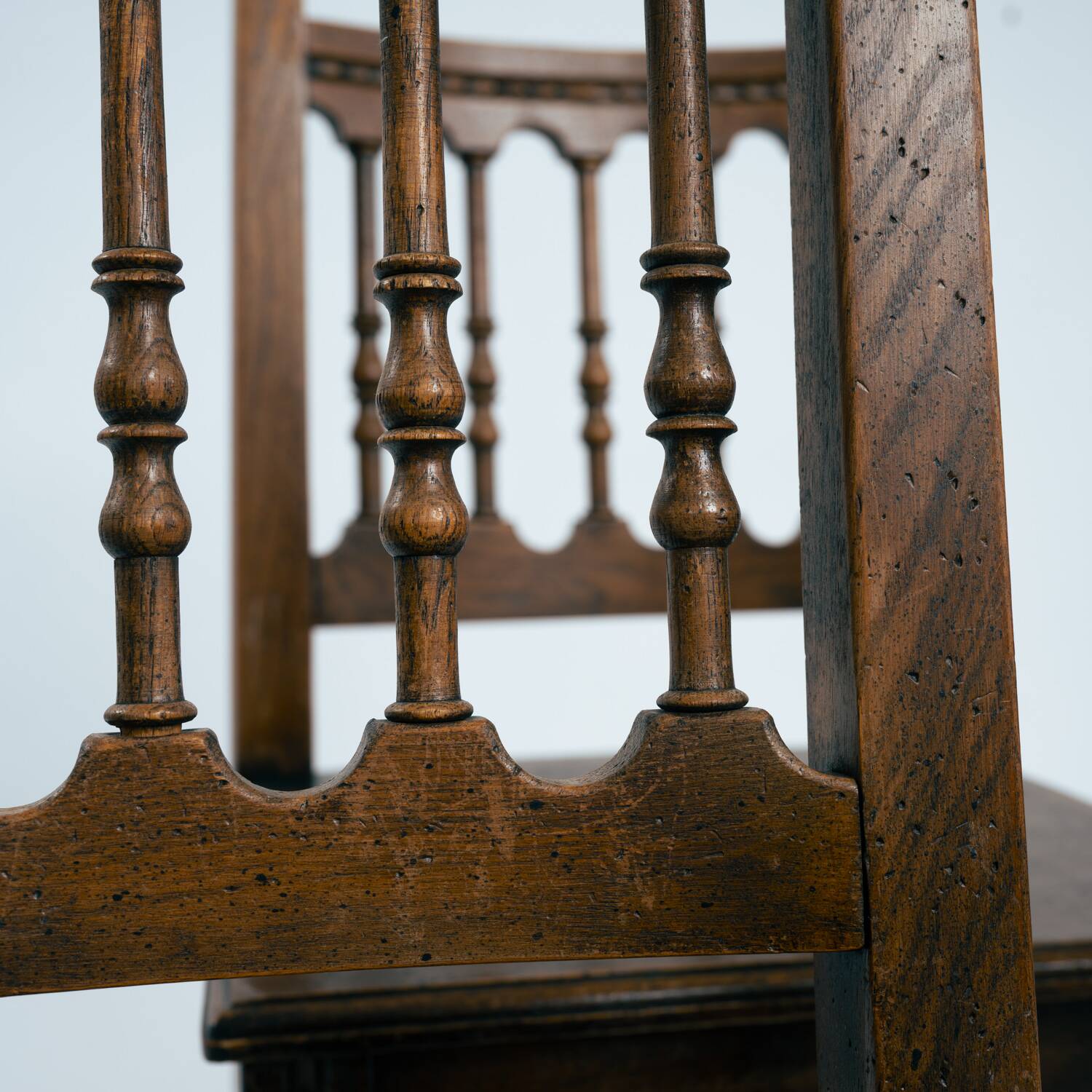 Spanish carved walnut wooden dining chairs, 1970s