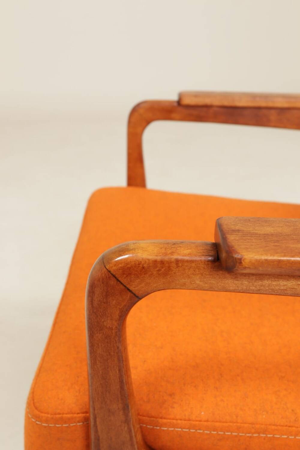 Vintage Orange Armchair Wool Upholstery Walnut Color Wood