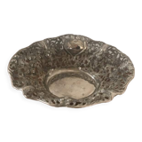 Silver metal basket with floral decoration