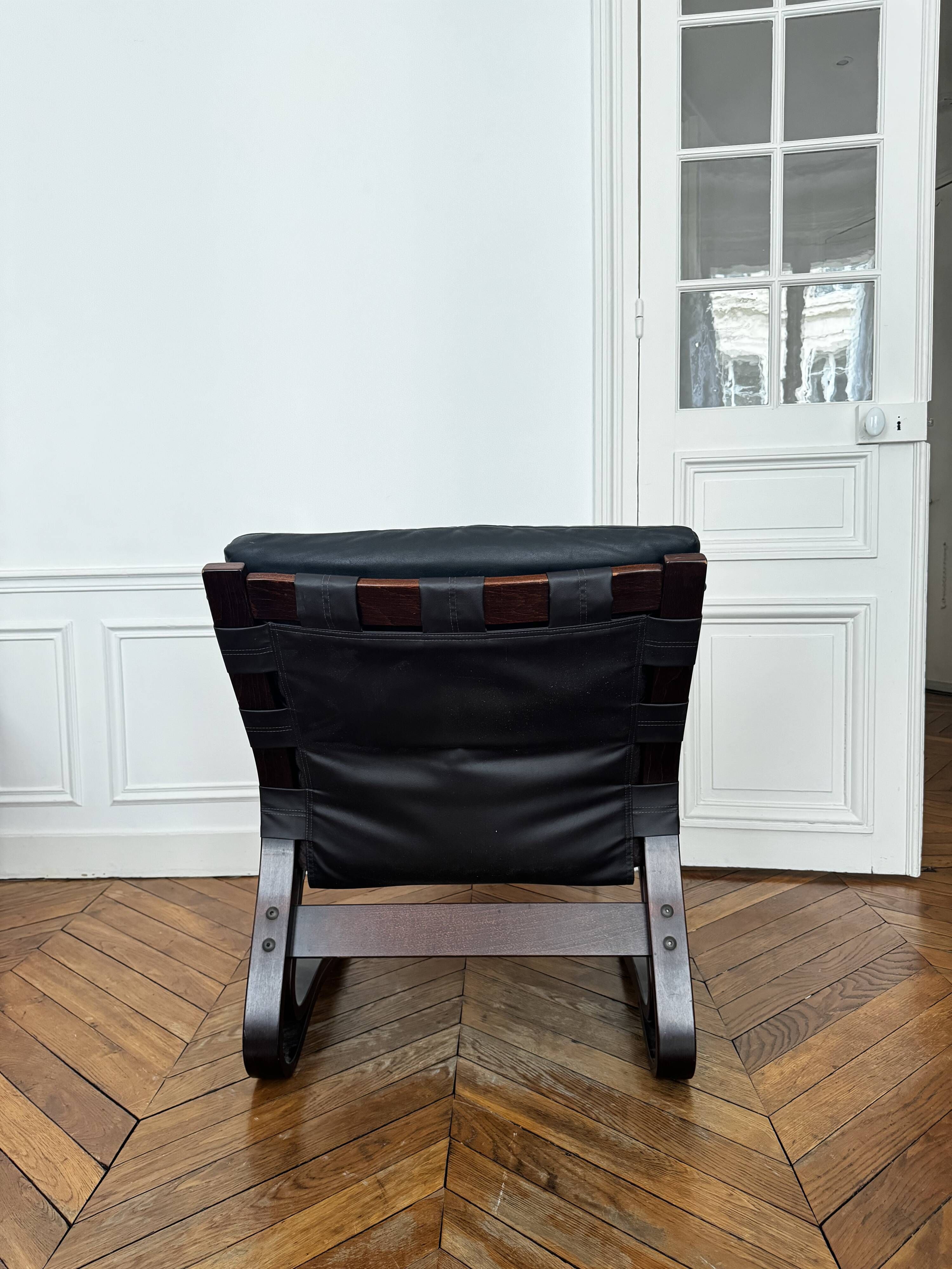 Kengu leather armchair by Elsa & Nordahl Solheim for Rybo Rykken