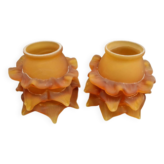 Pair of amber colored glass paste tulips - several pairs available