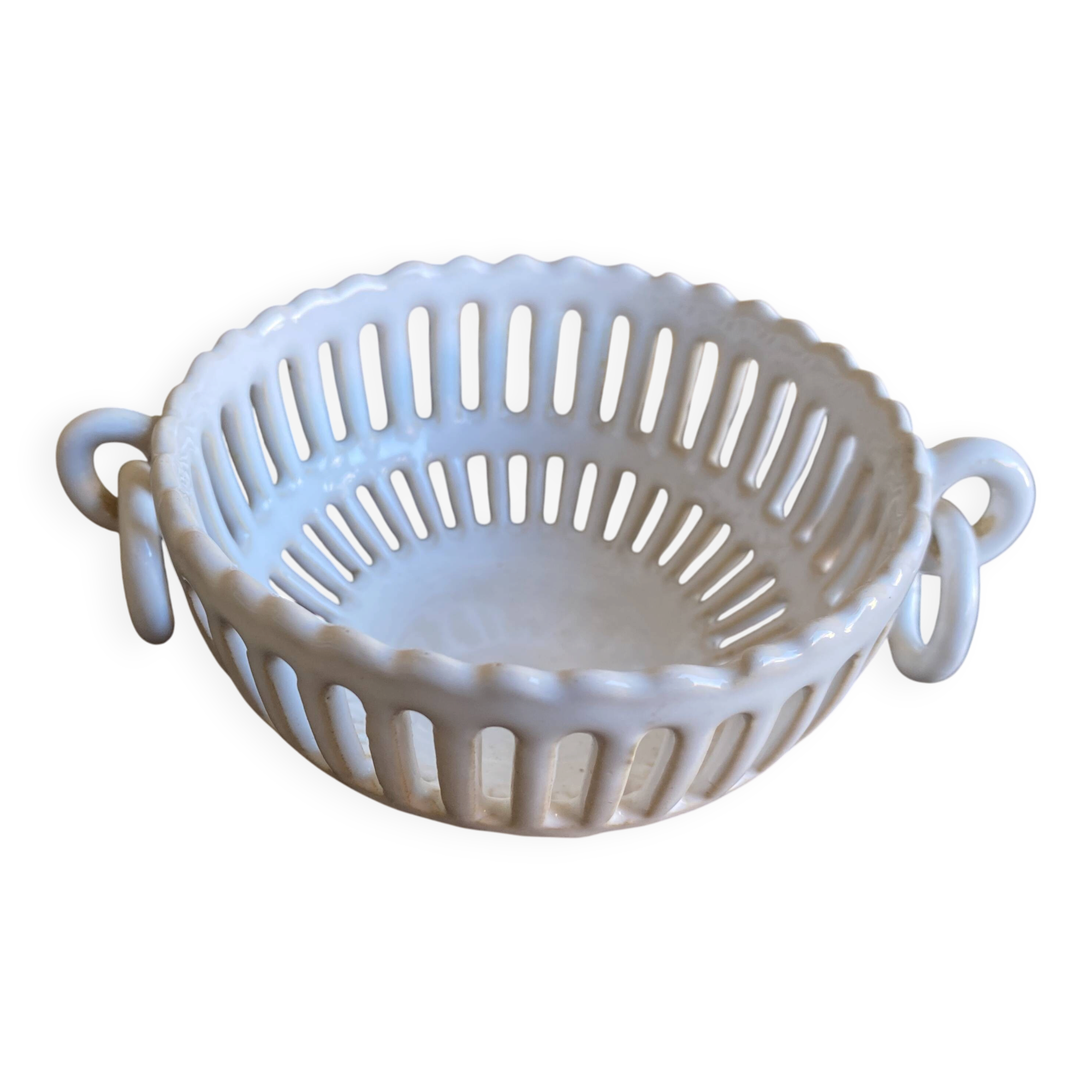 Empire malicorne white openwork ceramic pocket bowl vintage #d