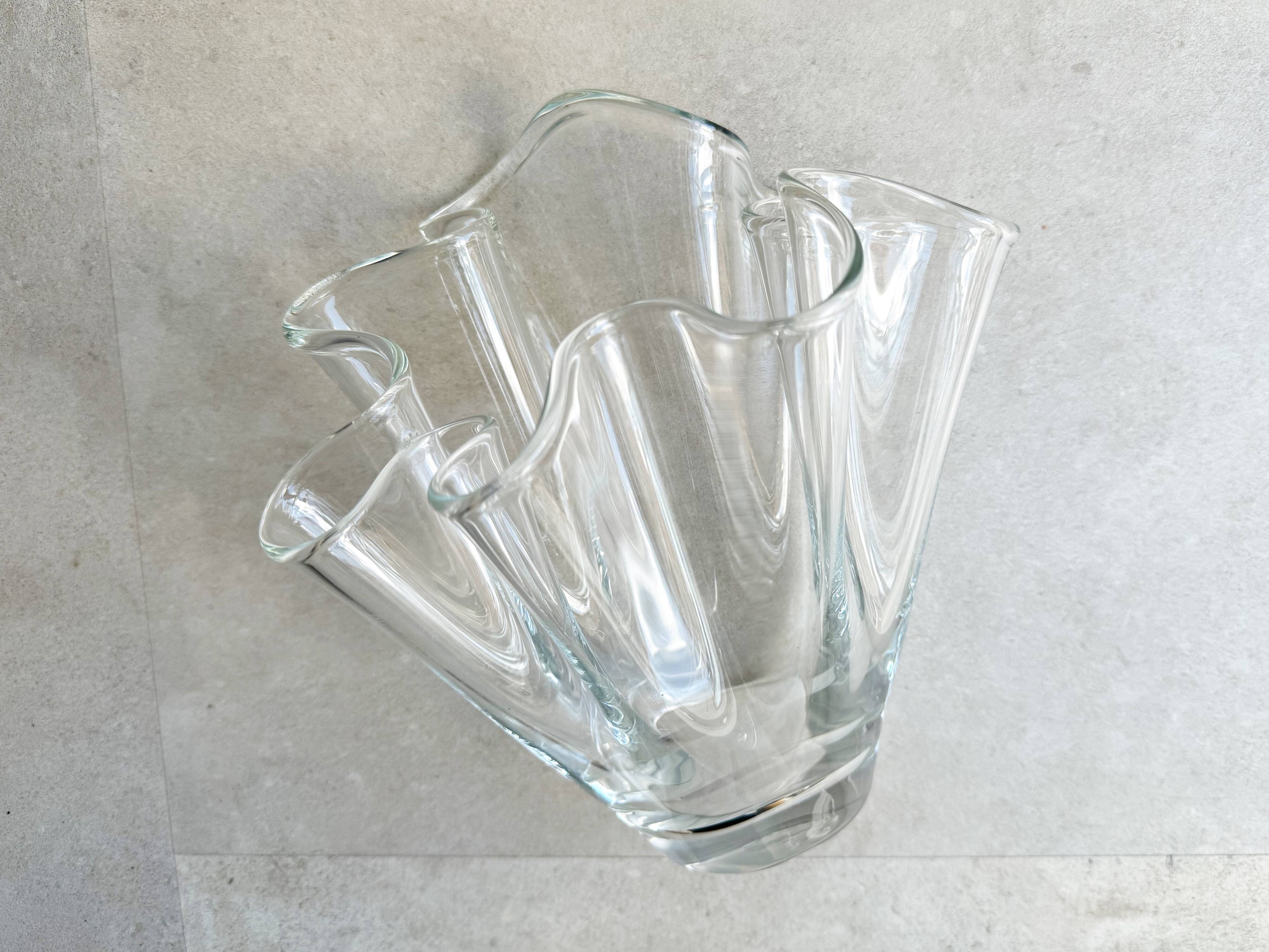 Vintage folded clear glass vase - wave