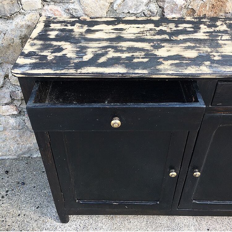 Old black buffet wood tray patina
