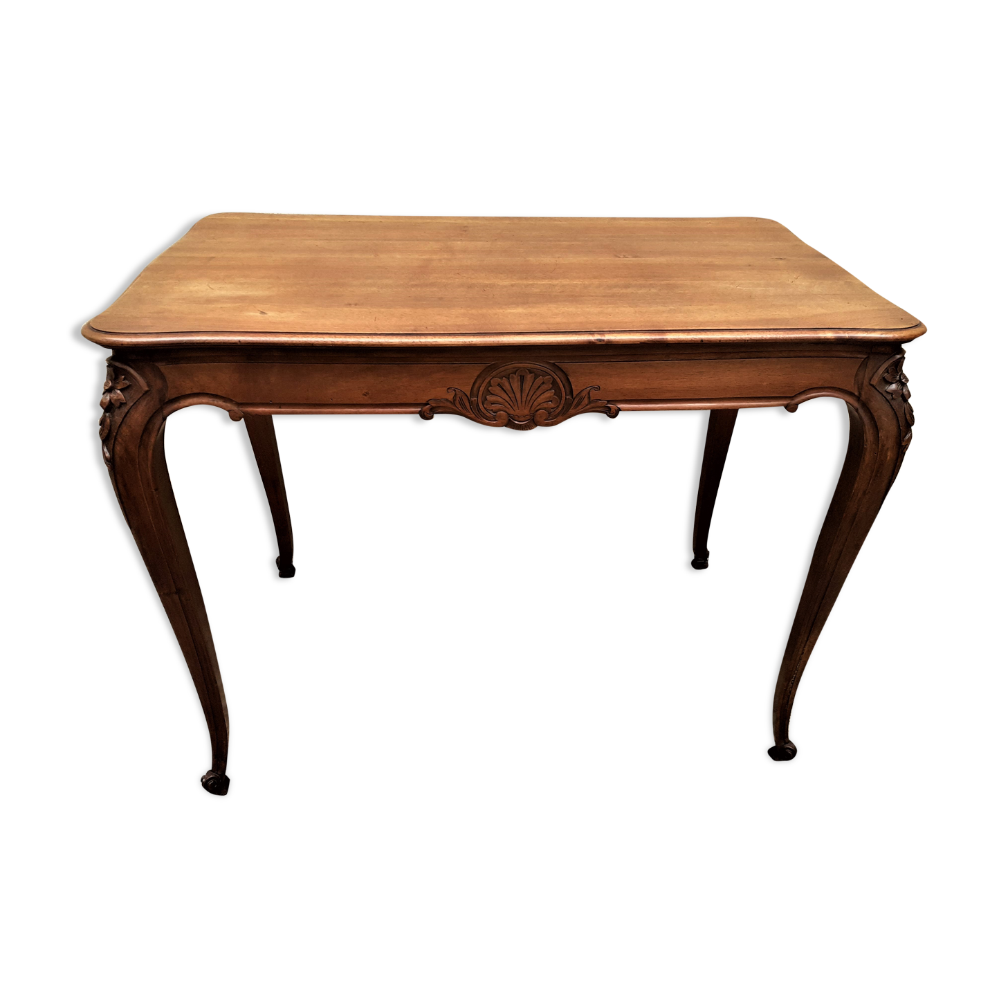 Flat desk, one-drawer table, nineteenth century carved walnut top in Louis XV style