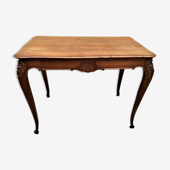 Flat desk, one-drawer table, nineteenth century carved walnut top in Louis XV style