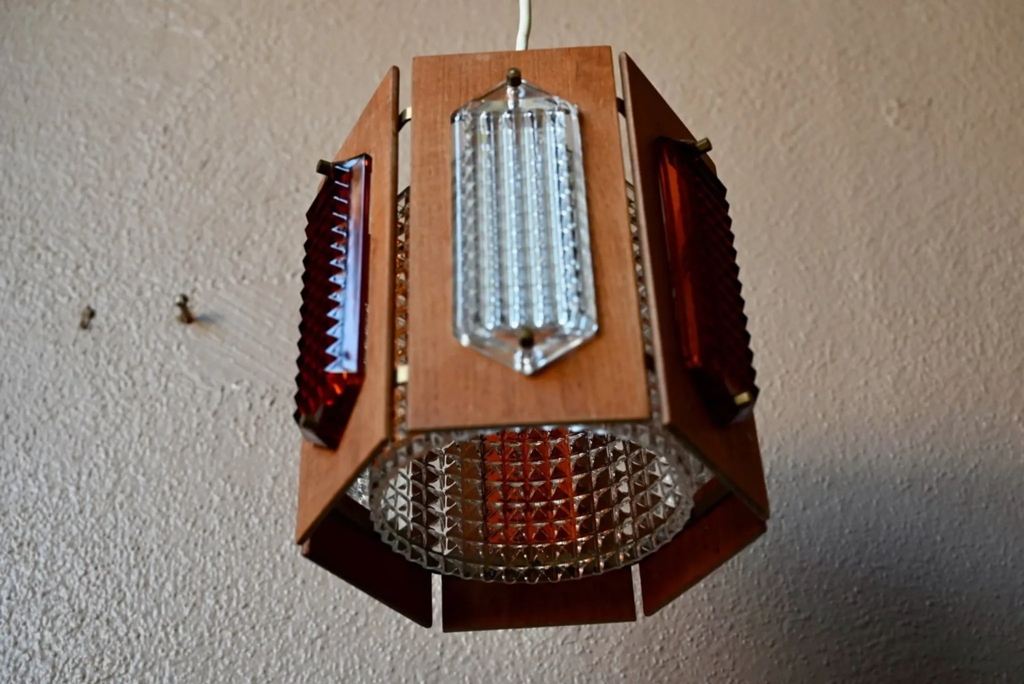 Scandinavian suspension teak pressed glass Wiktor Berndt A-lighting 1960s