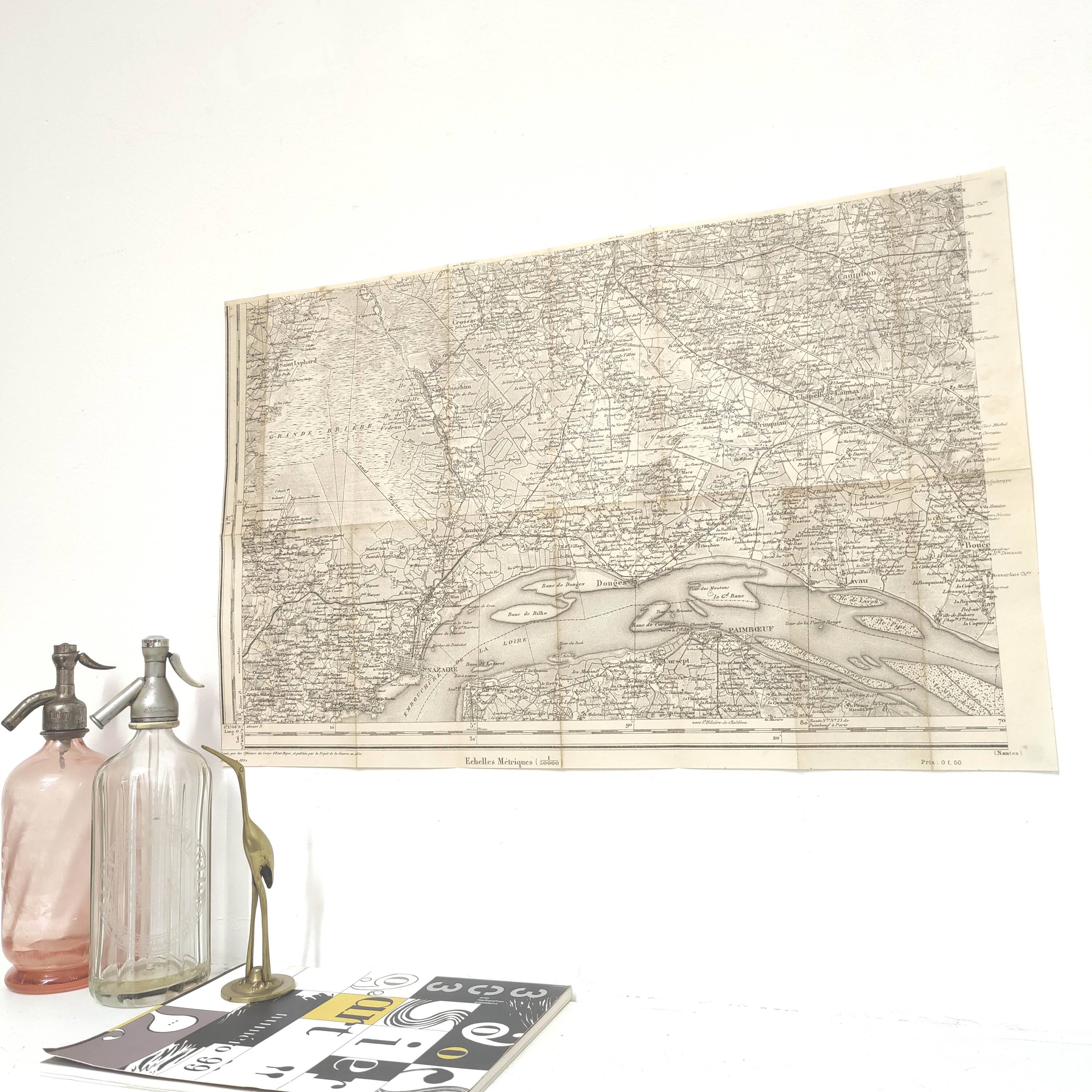 Old map Loire St Nazaire estuary late nineteenth