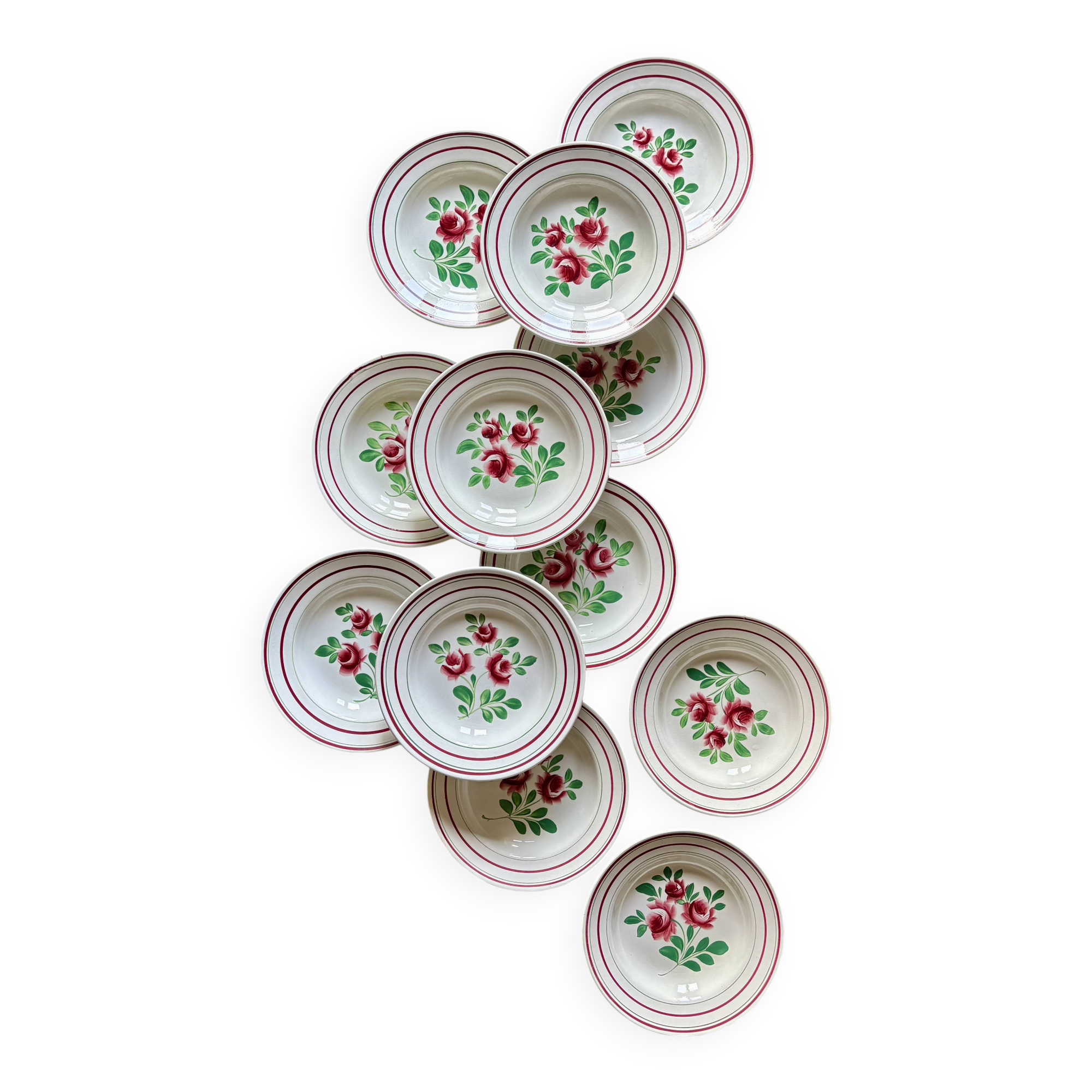 Set of 12 vintage soup plates - Les Roses -