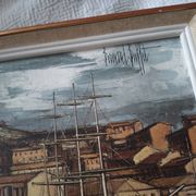 Painting bernard buffet, marseille, boats in the old port, braun edition