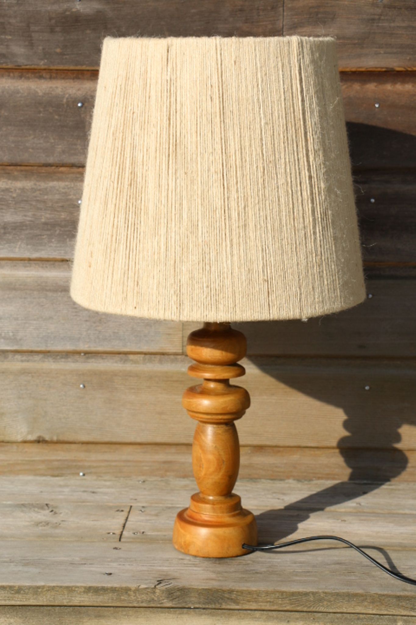 Turned wood lamp with 600mm rope shade