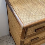 Vintage 1970s bamboo rattan 3-drawer chest of drawers.