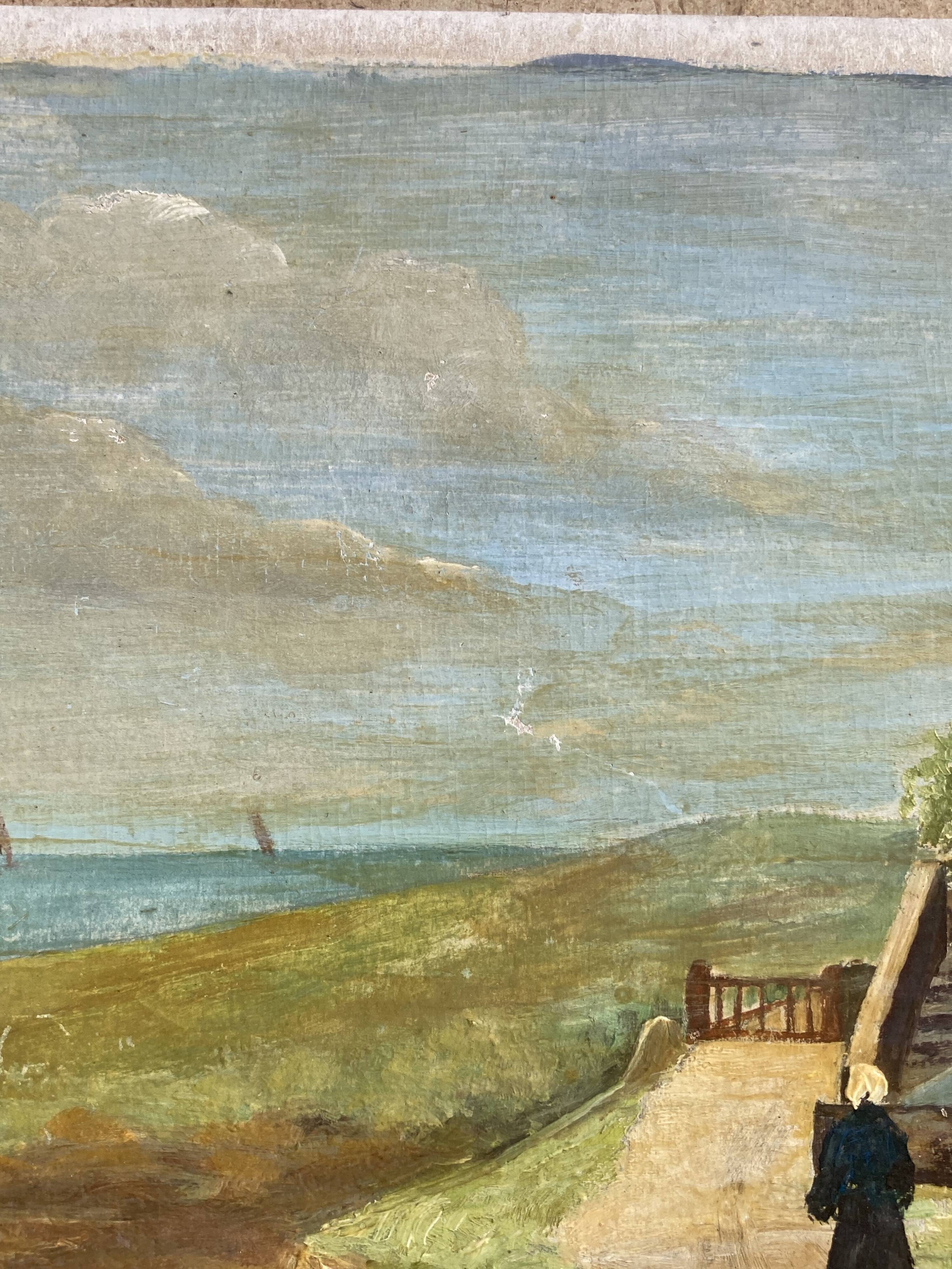 Pointe de Primel in Trégastel, oil painting on old cardboard