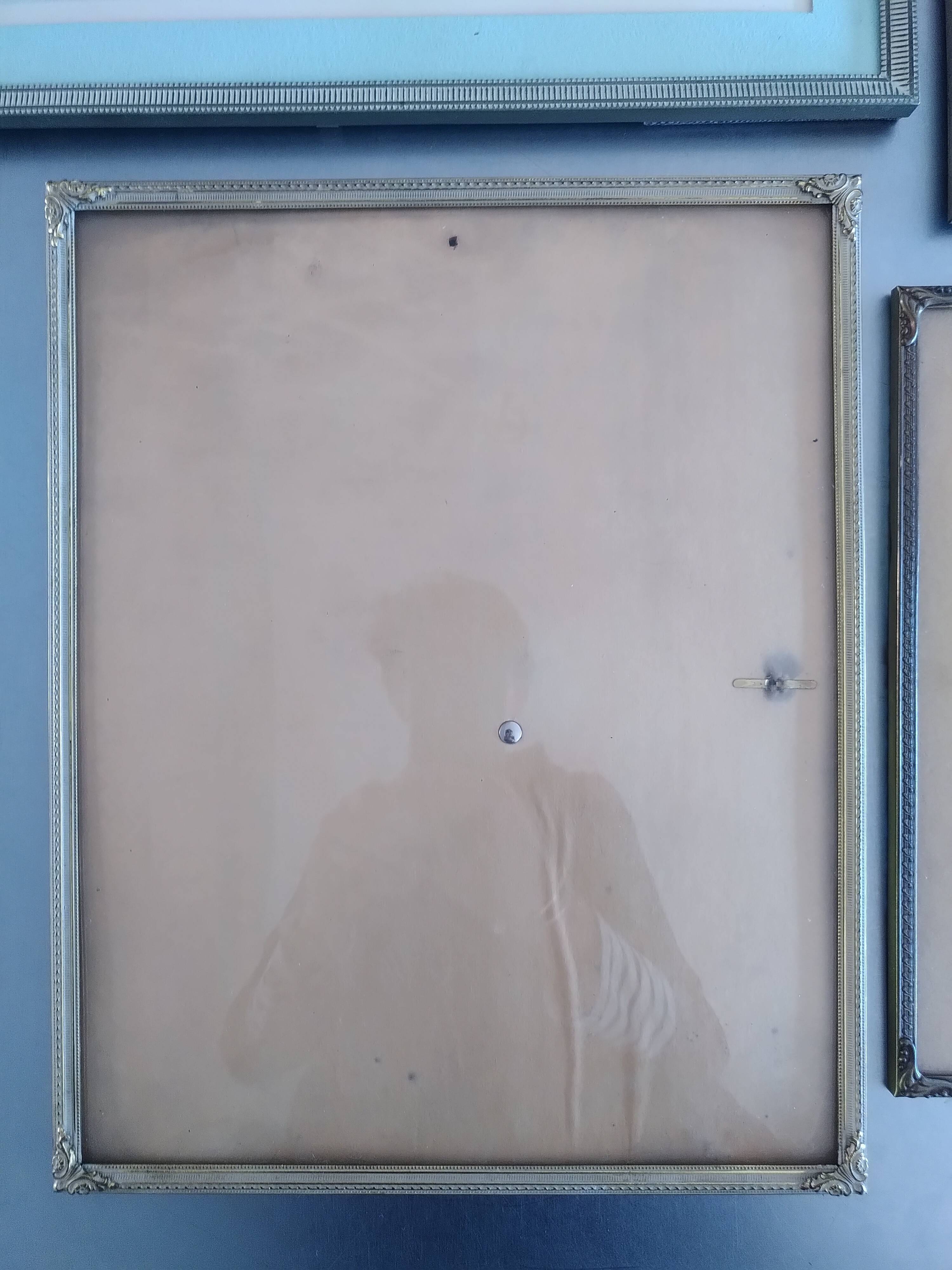 Set of 4 Danish photo frames 40s or 50s in curved glass