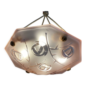 Pink Art Deco pendant light by Degué